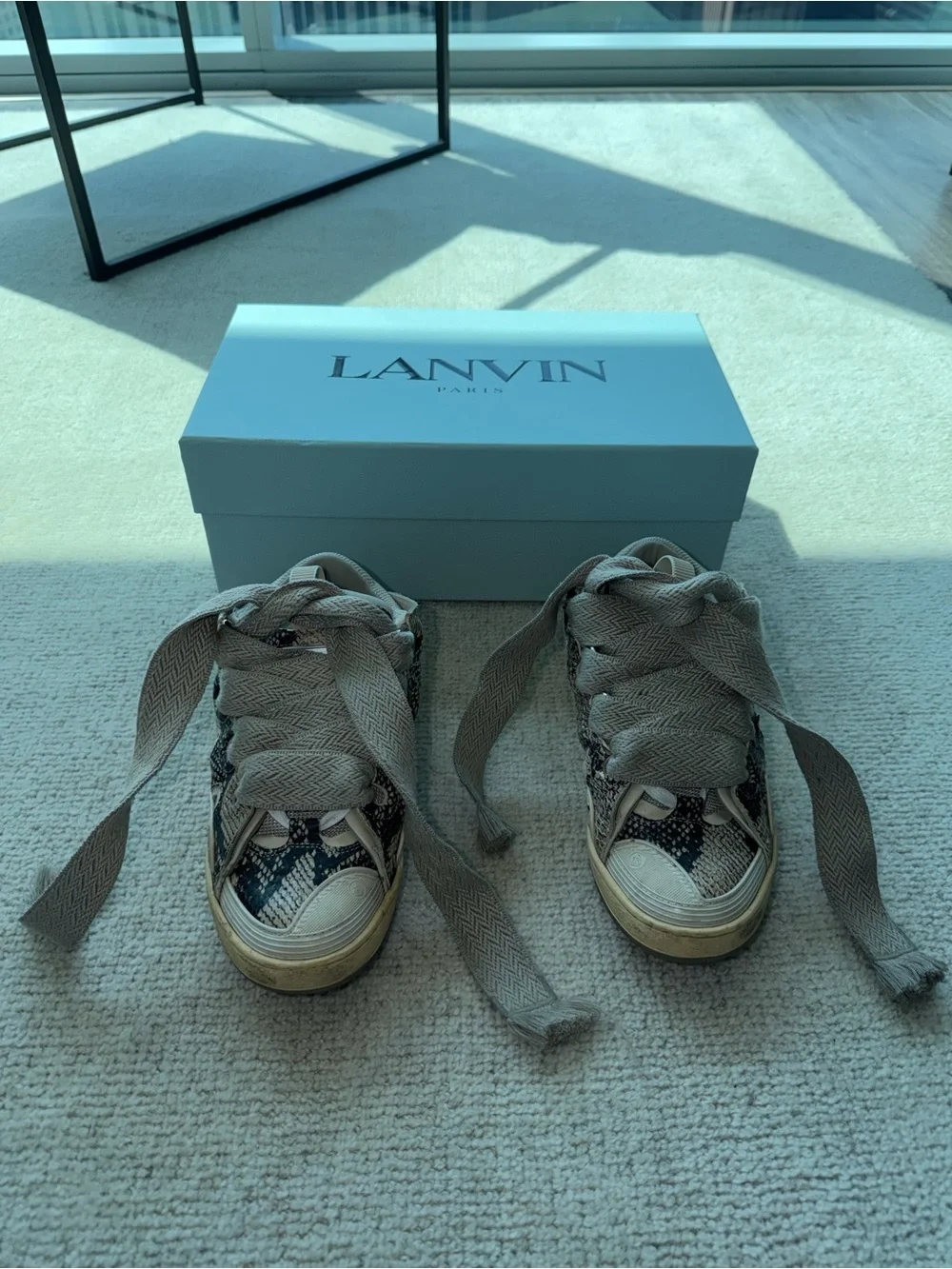 Lanvin Curb Python Print Sneakers - Beige